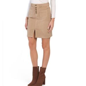 Jones & Co High Waist Front Slit Corduroy Skirt in 'Coffee' Sz 14 New Cotton/Spa